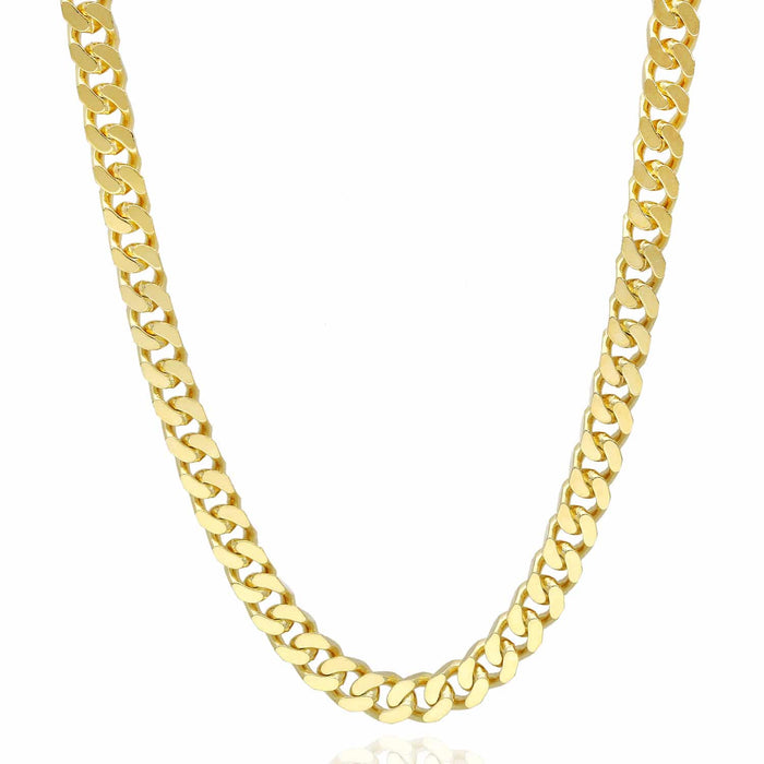 14K Yellow Gold Over Sterling Silver 4.5mm Square Miami Cuban Chain (Solid Links) 16"-24"