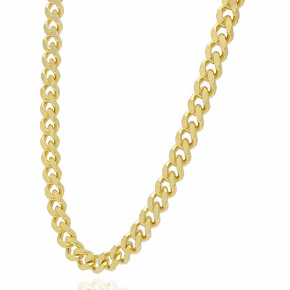 Solid 14K Yellow Gold Over Silver 5.5mm Square Miami Chain Necklace 16"-24"