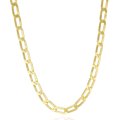 14K Yellow Gold Over Sterling Silver 4.5mm Flat Elongated Paperclip Chain (Solid Links)