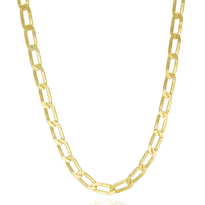 14K Yellow Gold Over Sterling Silver 4.5mm Flat Elongated Paperclip Chain (Solid Links)