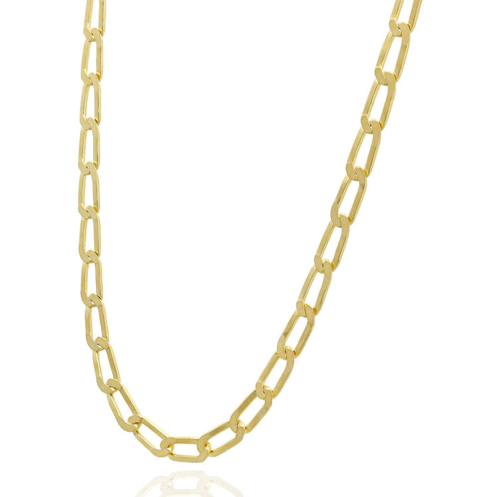 14K Yellow Gold Over Sterling Silver 4.5mm Flat Elongated Paperclip Chain (Solid Links)