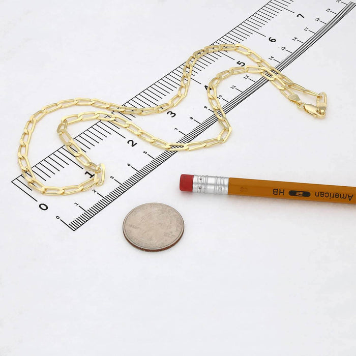 14K Yellow Gold Over Sterling Silver 4.5mm Flat Elongated Paperclip Chain (Solid Links)
