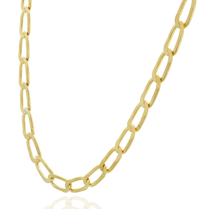 Yellow Gold Over Sterling Silver 6mm Flat Elongated Paperclip Chain (Solid Links)