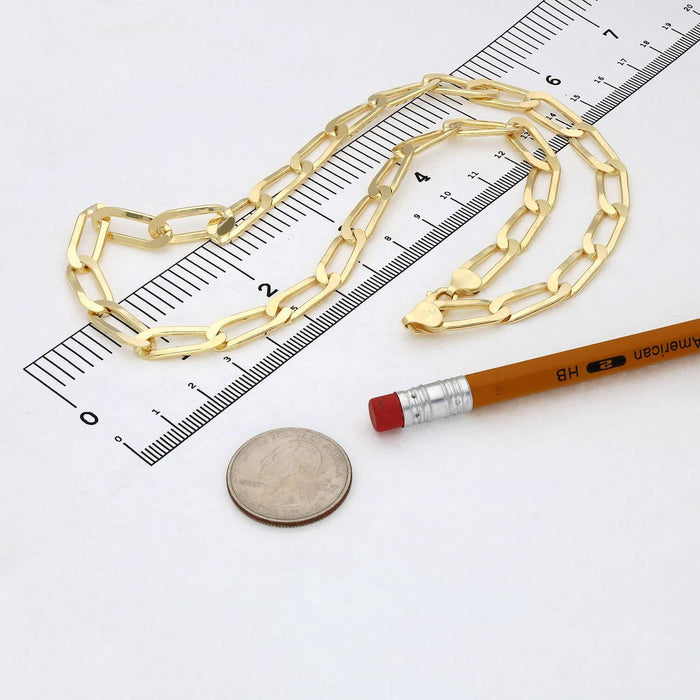 14K Yellow Gold Over Sterling Silver 8mm Flat Elongated Paperclip Chain (Solid Links) 16"-24"