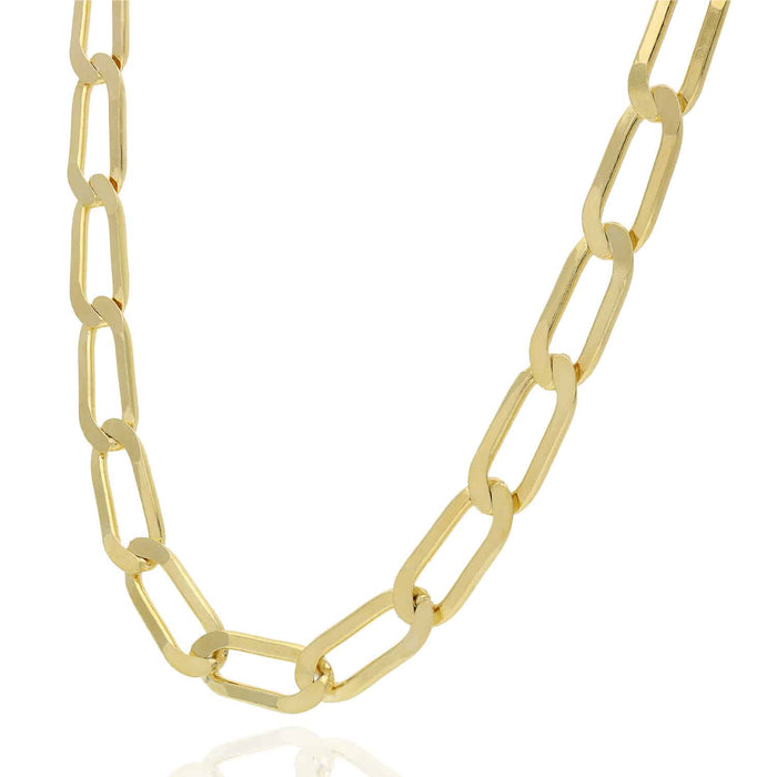 14K Yellow Gold Over Sterling Silver 10mm Flat Elongated Paperclip Chain (Solid Links) 16"-24"