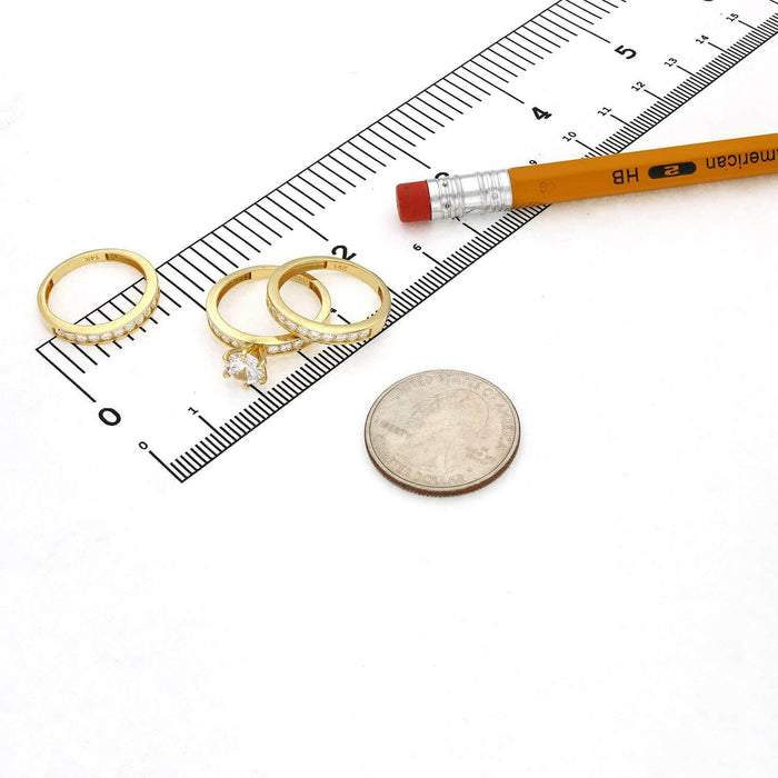 2CTW CZ 14K Yellow Gold Engagement 3mm Wedding Bands His Hers Set