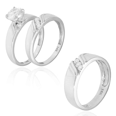 14K Gold White 1.3CTW CZ His Hers Engagement Bridal Rings Set