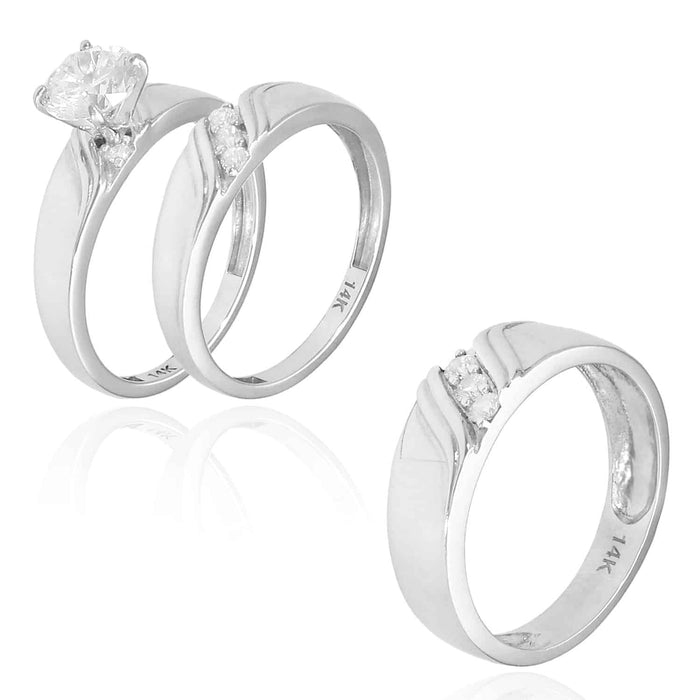 14K Gold White 1.3CTW CZ His Hers Engagement Bridal Rings Set