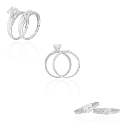 14K Gold White 1.3CTW CZ His Hers Engagement Bridal Rings Set