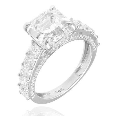 6.5CT. TW Asscher Round-Cut CZ Engagement Ring 14K Gold White