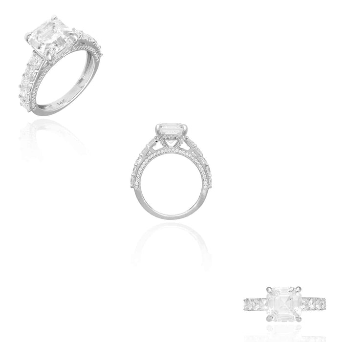 6.5CT. TW Asscher Round-Cut CZ Engagement Ring 14K Gold White