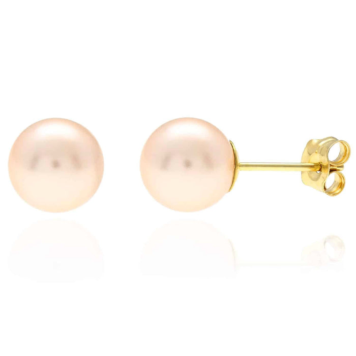 14K Yellow Gold 4mm-12mm Champagne Crystal Pearl Ball Stud Earrings