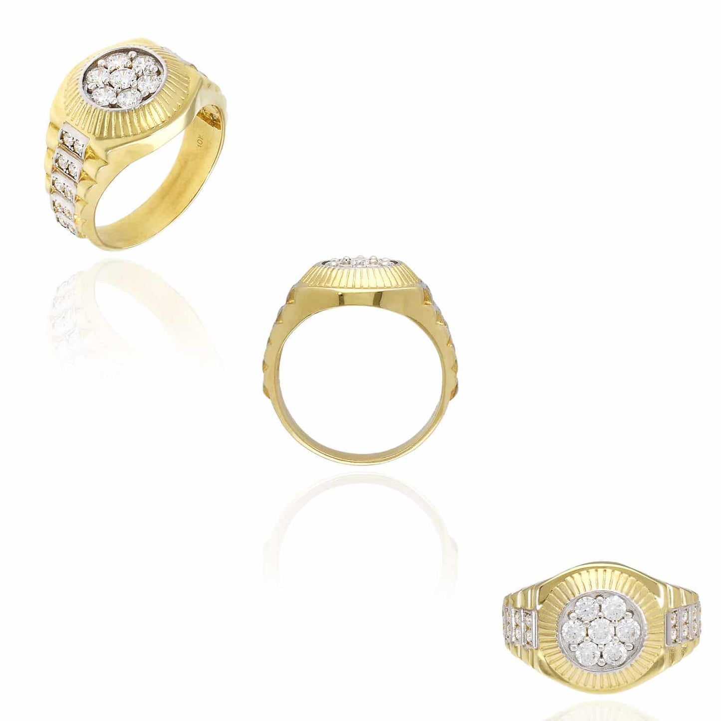 10K Yellow White Gold Jubilee 2CT. TW CZ Cluster Signet Ring