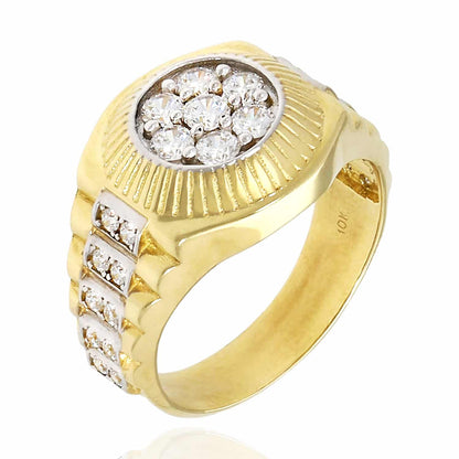 10K Yellow White Gold Jubilee 2CT. TW CZ Cluster Signet Ring