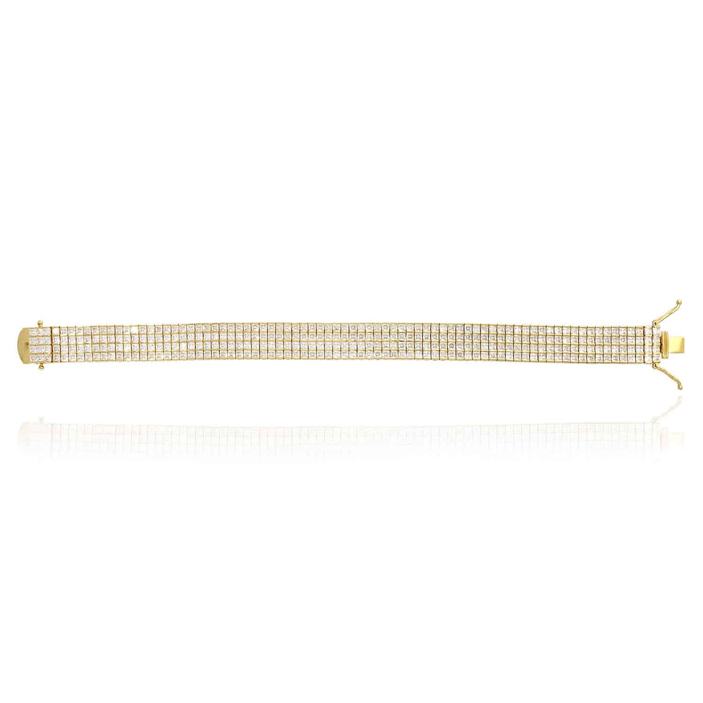 14K Yellow Gold Four Row Princes Cut CZ Tennis Bracelet 7"