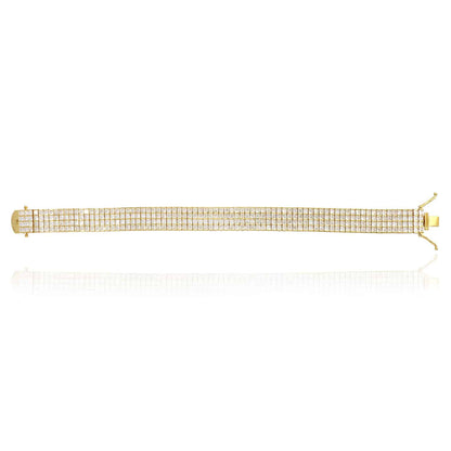14K Yellow Gold Four Row Princes Cut CZ Tennis Bracelet 7"