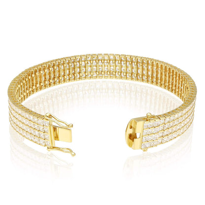 14K Yellow Gold Four Row Princes Cut CZ Tennis Bracelet 7"
