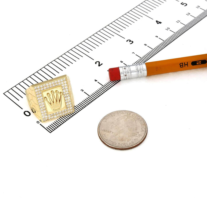 14K Yellow Gold CZ Pave Crown Signet Ring