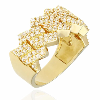 14K Yellow Gold CZ Micro Pave Four Prong Edge Miami Cuban Ring