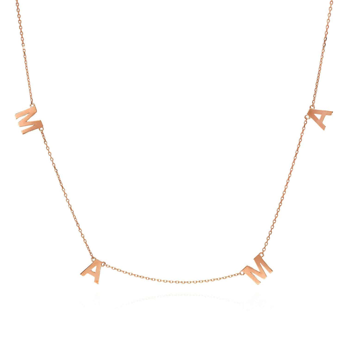 14K Yellow/Rose Gold Dainty MAMA Charm Necklace (Solid Links) 16"-18" Adjustable