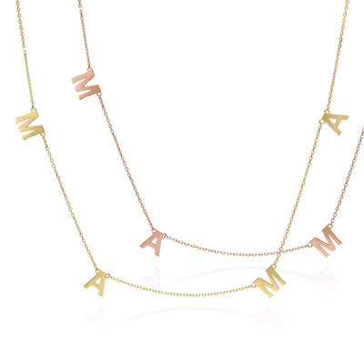 14K Yellow/Rose Gold Dainty MAMA Charm Necklace (Solid Links) 16"-18" Adjustable
