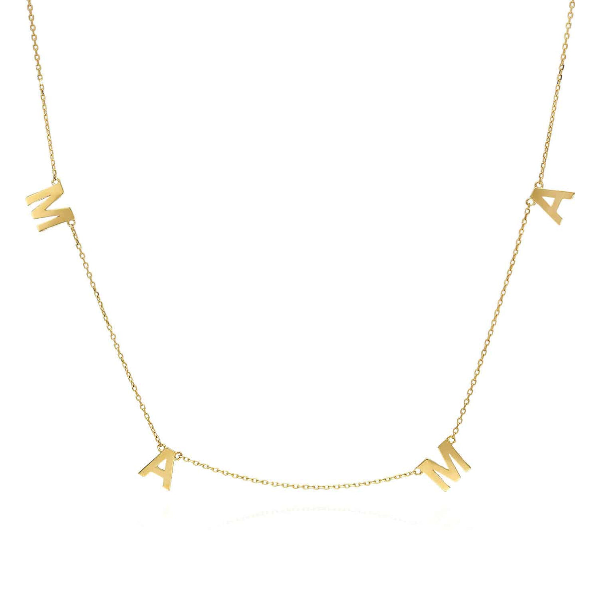 14K Yellow/Rose Gold Dainty MAMA Charm Necklace (Solid Links) 16"-18" Adjustable