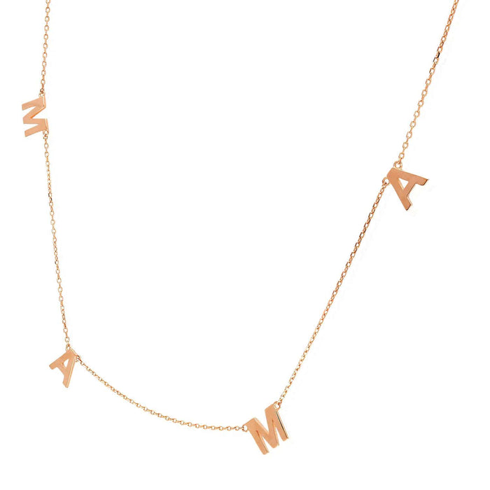 14K Yellow/Rose Gold Dainty MAMA Charm Necklace (Solid Links) 16"-18" Adjustable