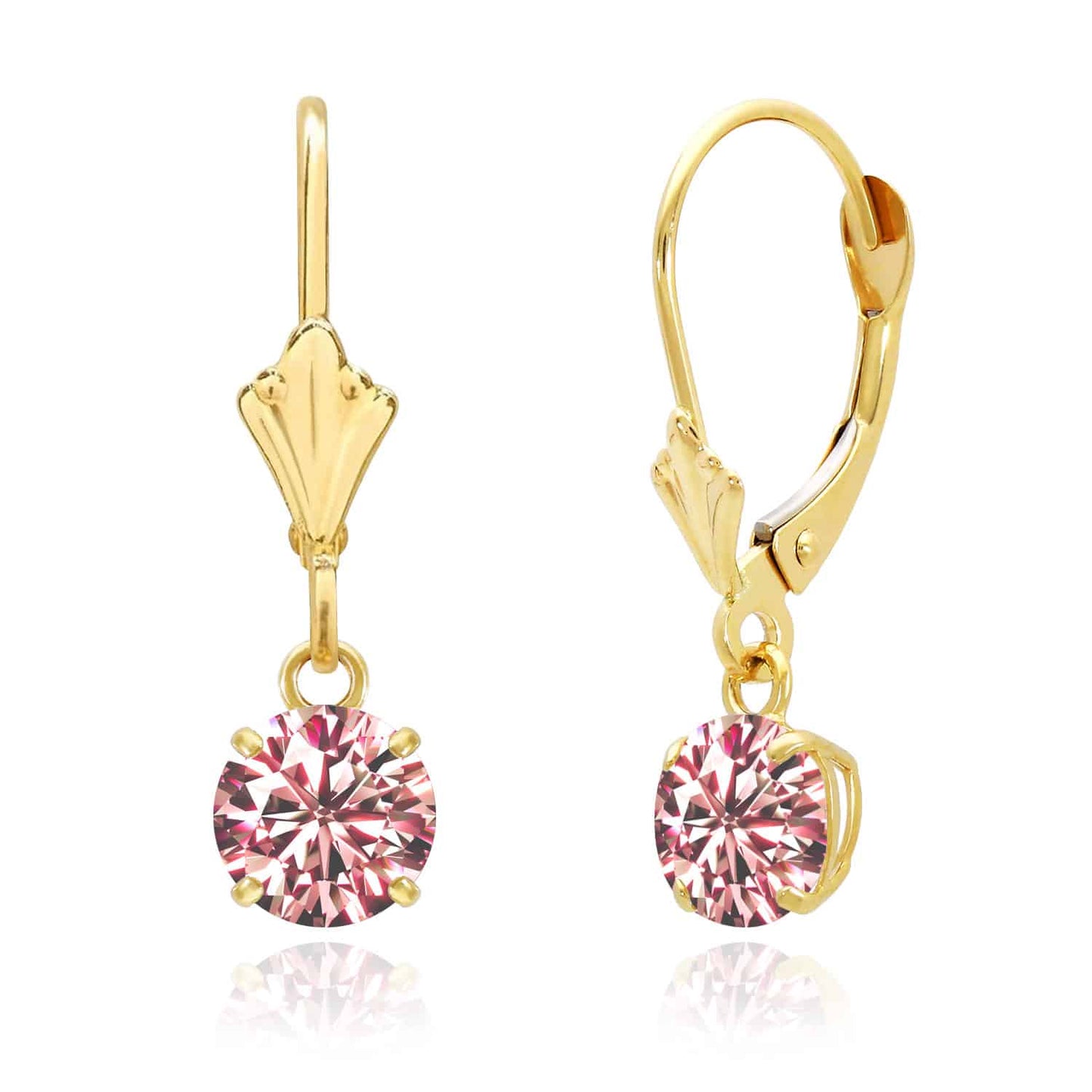 14K Gold Round Solitaire Gem Simulated Birthstone Leverback  Earrings