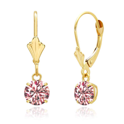 14K Gold Round Solitaire Gem Simulated Birthstone Leverback  Earrings