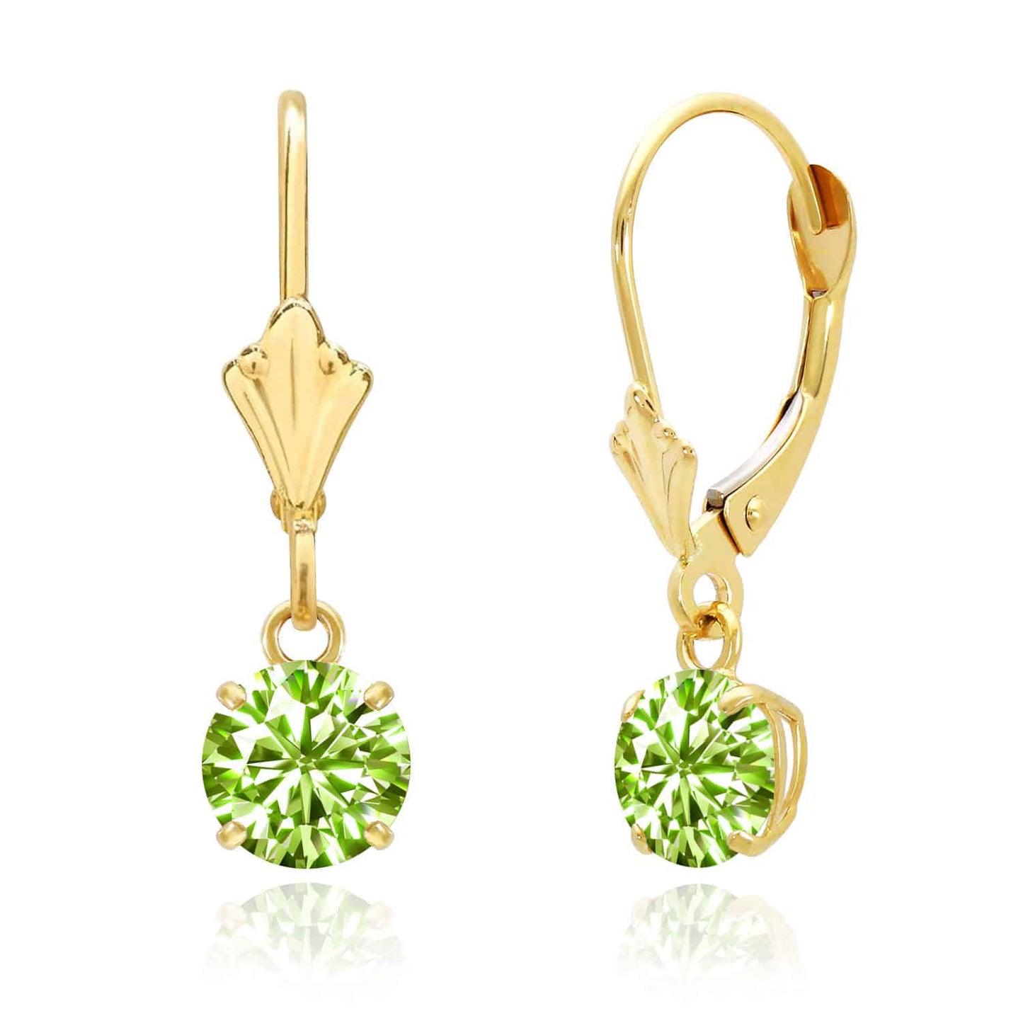 14K Gold Round Solitaire Gem Simulated Birthstone Leverback  Earrings