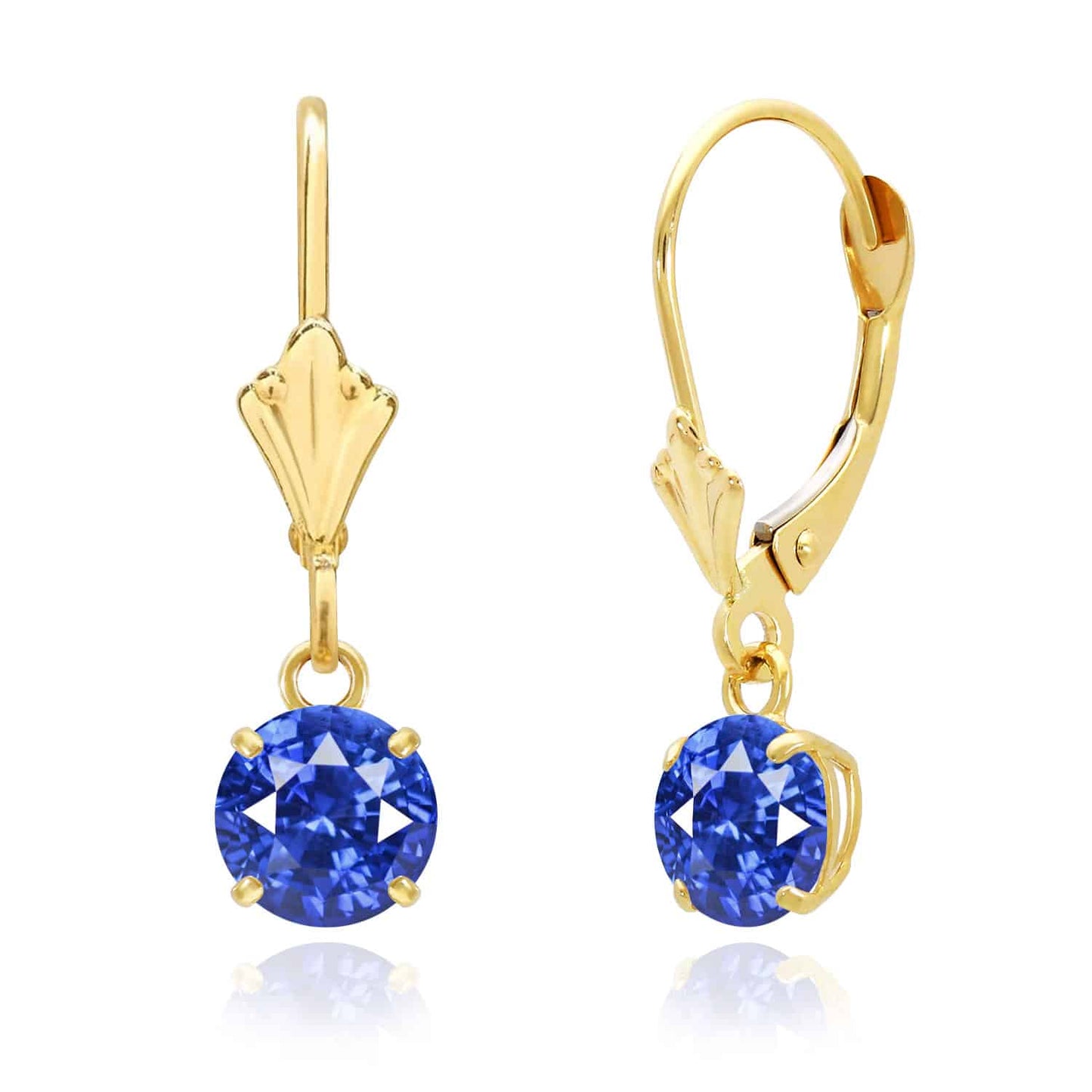 14K Gold Round Solitaire Gem Simulated Birthstone Leverback  Earrings