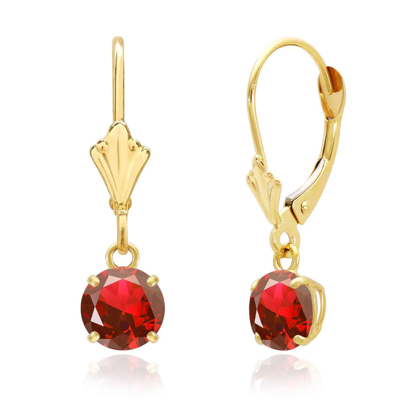 14K Gold Round Solitaire Gem Simulated Birthstone Leverback  Earrings