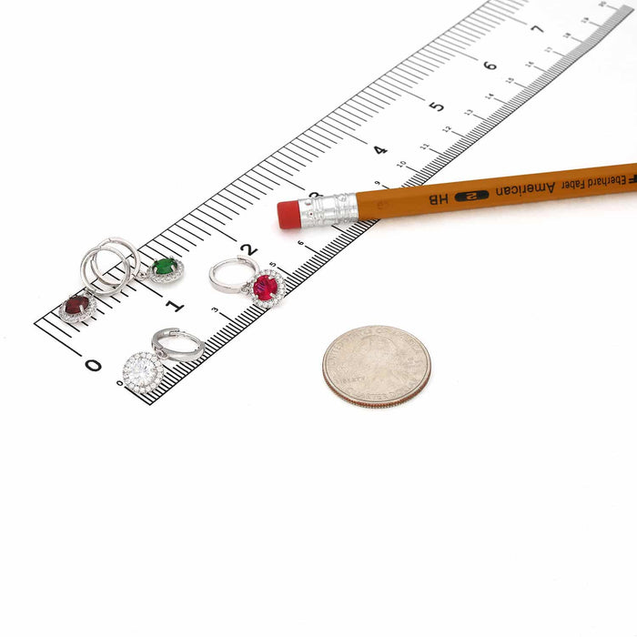 14K White Gold Halo Dangling CZ Gemstone Huggie Hoop Earrings