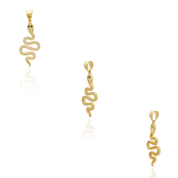 14K Yellow Gold CZ And Emerald Snake Pendant