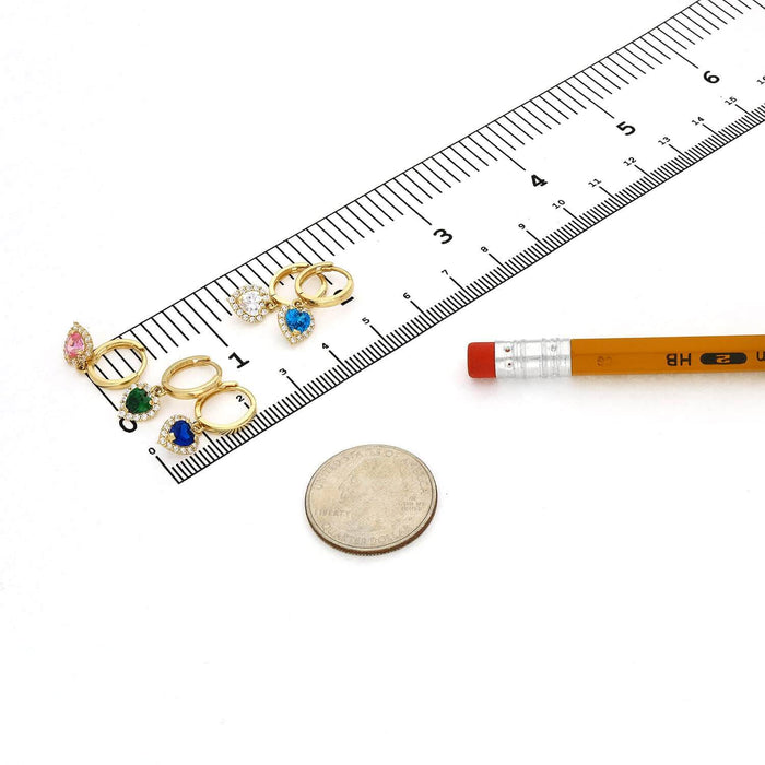 14K Yellow Gold Halo Heart Birthstone CZ Huggie Earrings