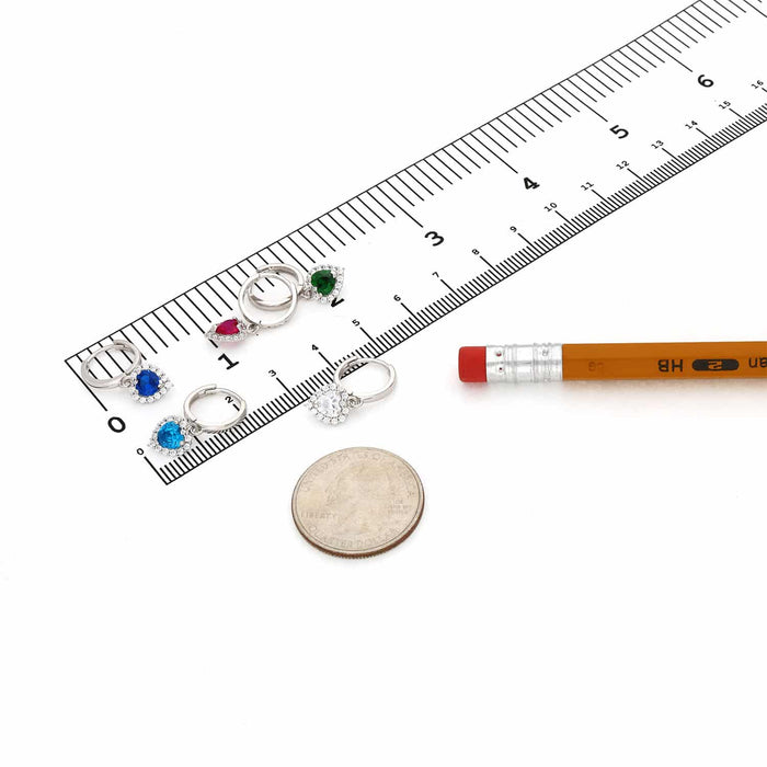 14K White Gold Halo Heart Birthstone CZ Huggie Earrings