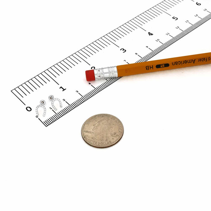 14K Yellow White Gold CZ Tiny Lucky Horseshoe Stud Earrings