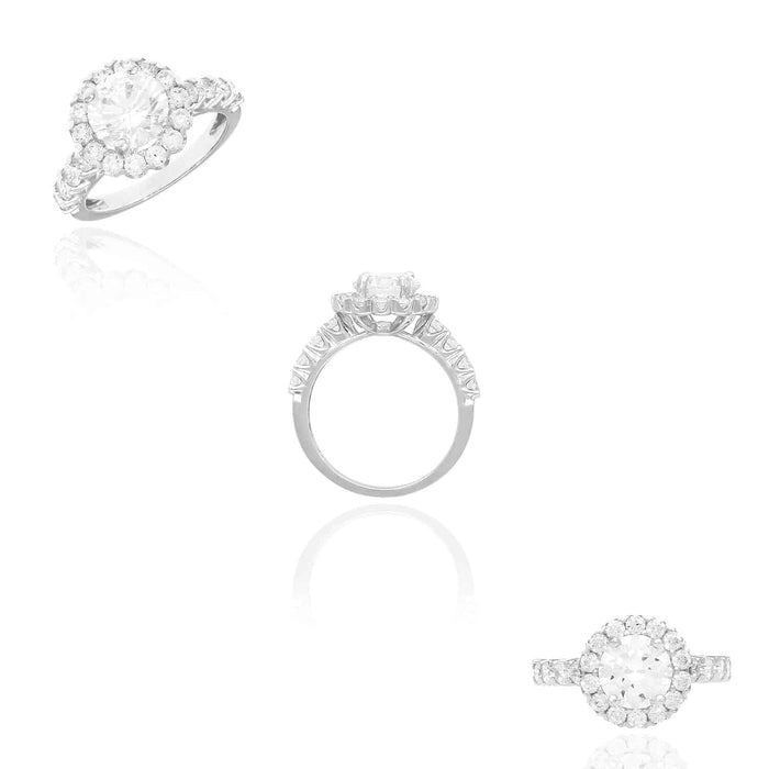 2.20CTW CZ Round Halo 14K Gold White Engagement Ring