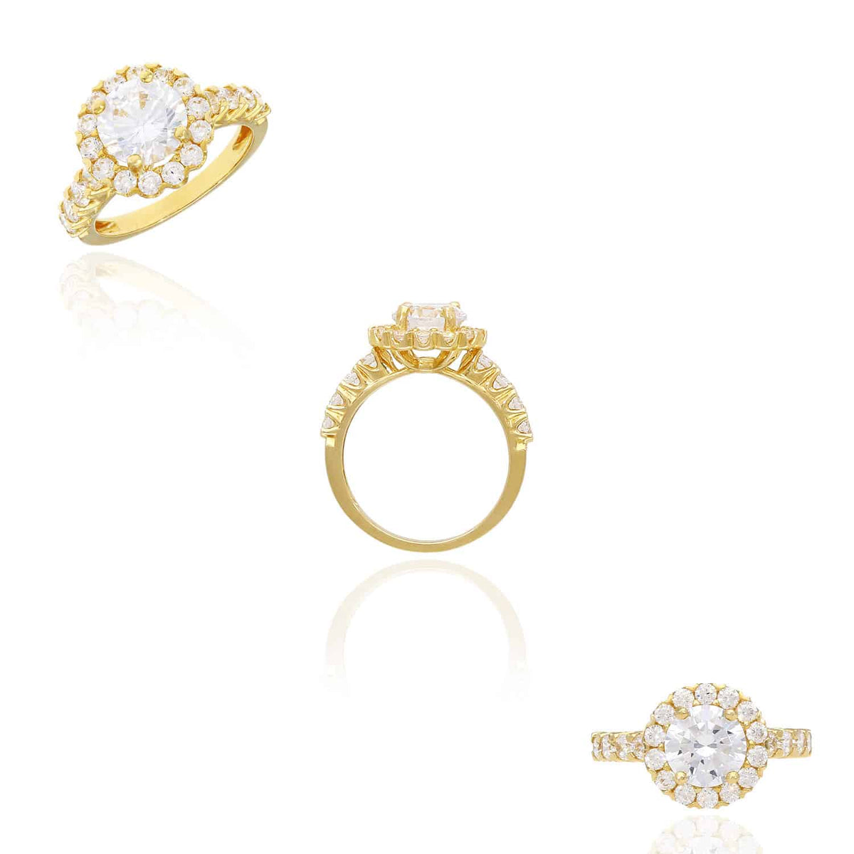 2.20CTW Round CZ Halo 14K Yellow Gold Engagement Ring