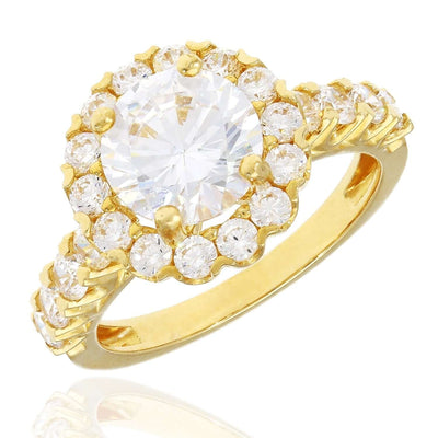 2.20CTW Round CZ Halo 14K Yellow Gold Engagement Ring