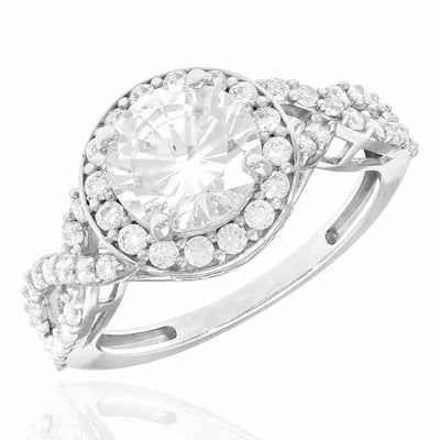 2.15CTW Twisted Halo CZ 14k Gold White Engagement Ring
