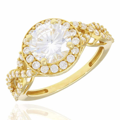 2.15CTW Twisted Halo CZ 14K Yellow Gold Engagement Ring