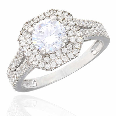 1.60CTW Round Halo CZ 14K Gold White Engagement Ring