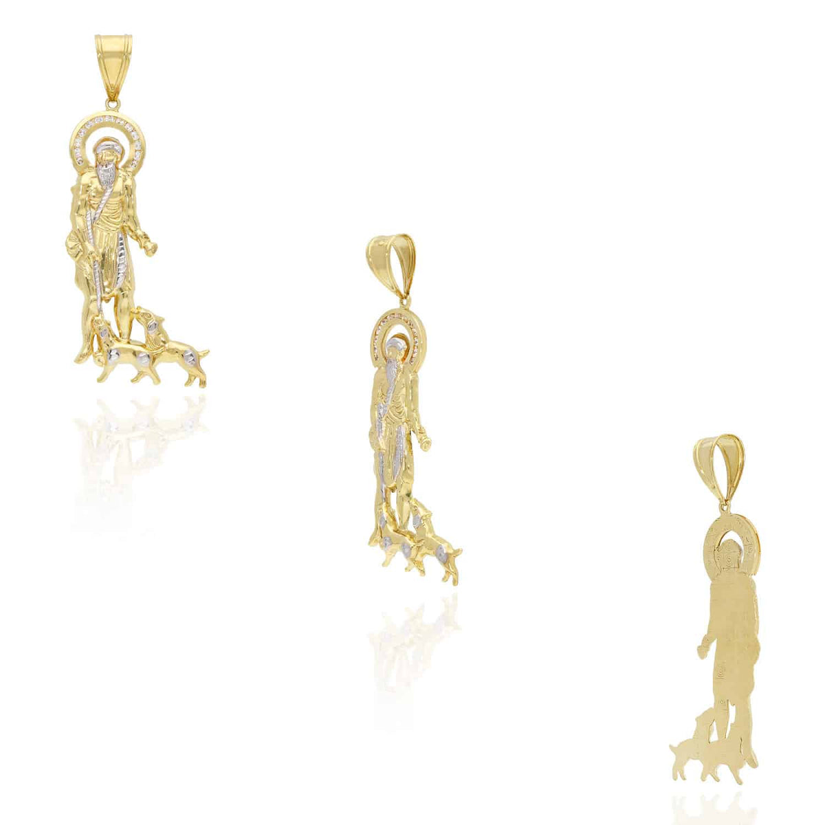10K Gold Yellow Religious Saint Lazarus Pendant 3.3"