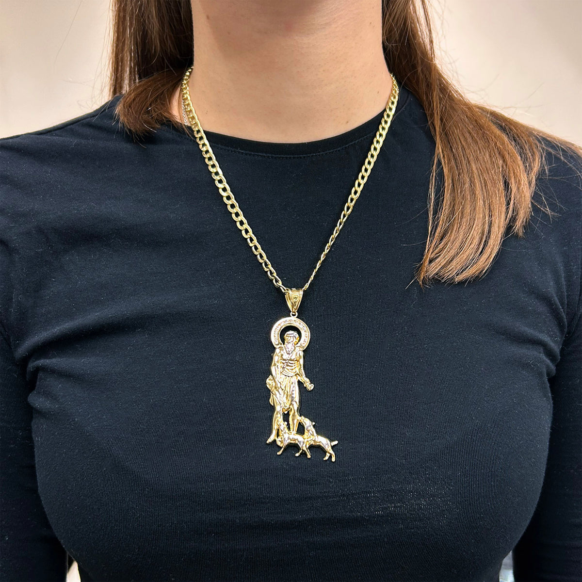 10K Gold Yellow Religious Saint Lazarus Pendant 3.3"