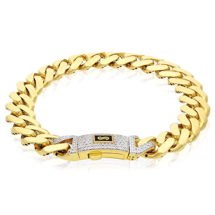 14K Yellow Gold 11.5mm Monaco Miami Bracelet with Swarovski Lock (Hollow) 8.5"