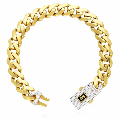 14K Yellow Gold 11.5mm Monaco Miami Bracelet with Swarovski Lock (Hollow) 8.5"