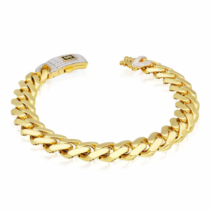 14K Yellow Gold 11.5mm Monaco Miami Bracelet with Swarovski Lock (Hollow) 8.5"