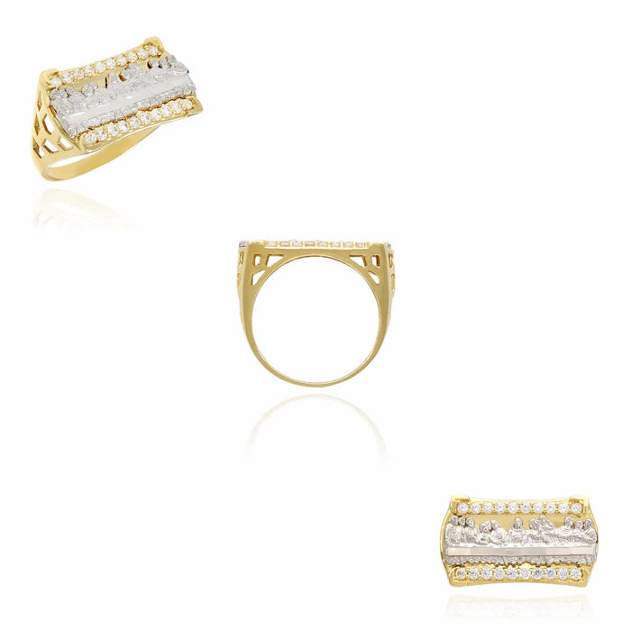 10K Gold Two-Tone CZ Religious Last Supper Signet Ring