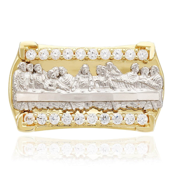 10K Gold Two-Tone CZ Religious Last Supper Signet Ring